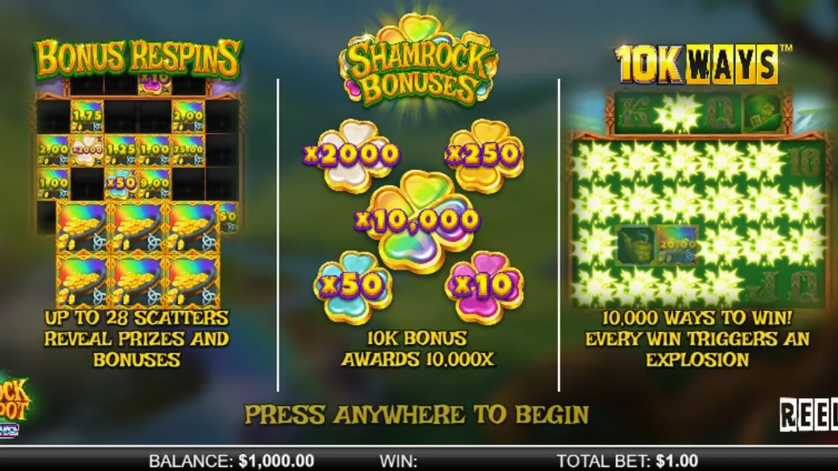 Shamrock Money Pot Big Bang স্লট গেমের একটি দৃশ্য যেখানে মহাকাশ এবং আইরিশ থিমের সংমিশ্রণ দেখা যাচ্ছে।